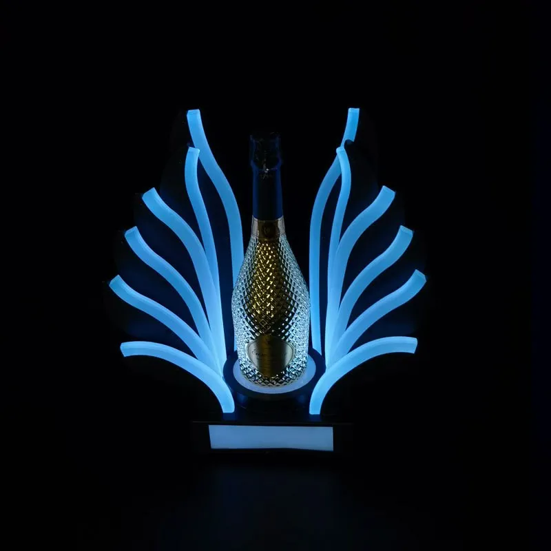 Peacock Tail LED Luminous Wine Bottle Stand Rechargeable Cocktail Whisky Drinkware Holder For Disco Nightclub Party Decoration