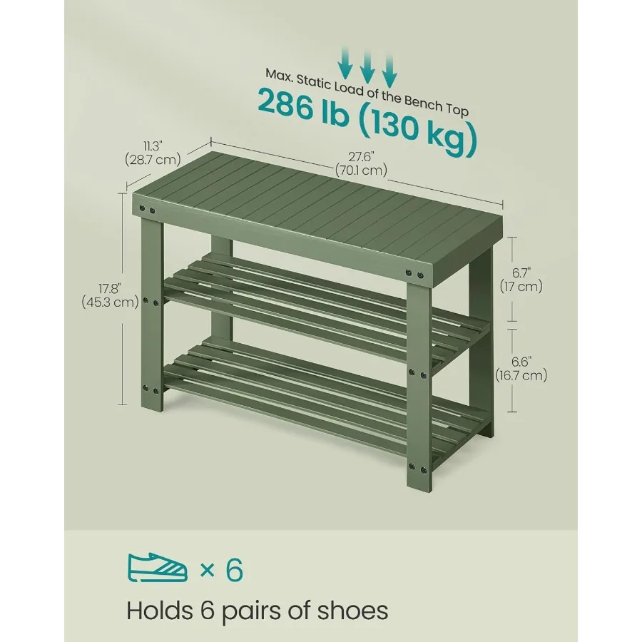 Shoe Rack Bench 3Tier Bamboo Shoe Storage Organizer Entryway Bench Holds Up to 286 lb 11.3 x 27.6 x 17.8 Inches for Entryway Ba