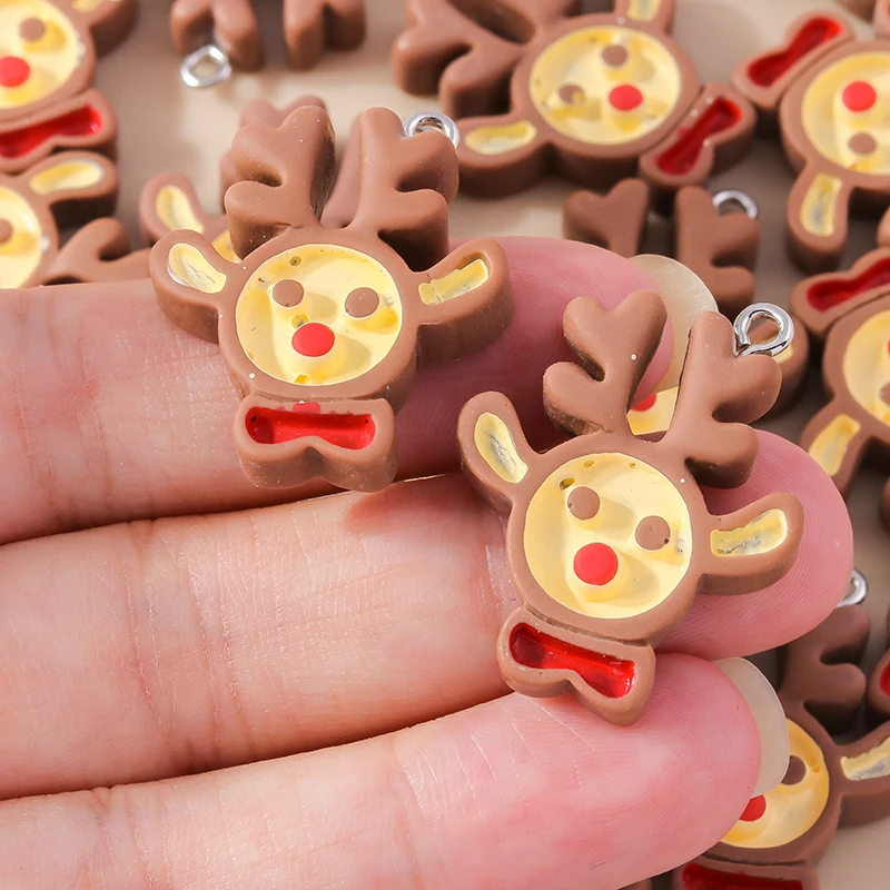 Leslie 10 stücke Weihnachten Charms niedlichen Harz Hirsch Baum Glocke Schneemann Santa Claus Charms Anhänger für DIY Schmuck Herstellung Zubehör – Detail 4