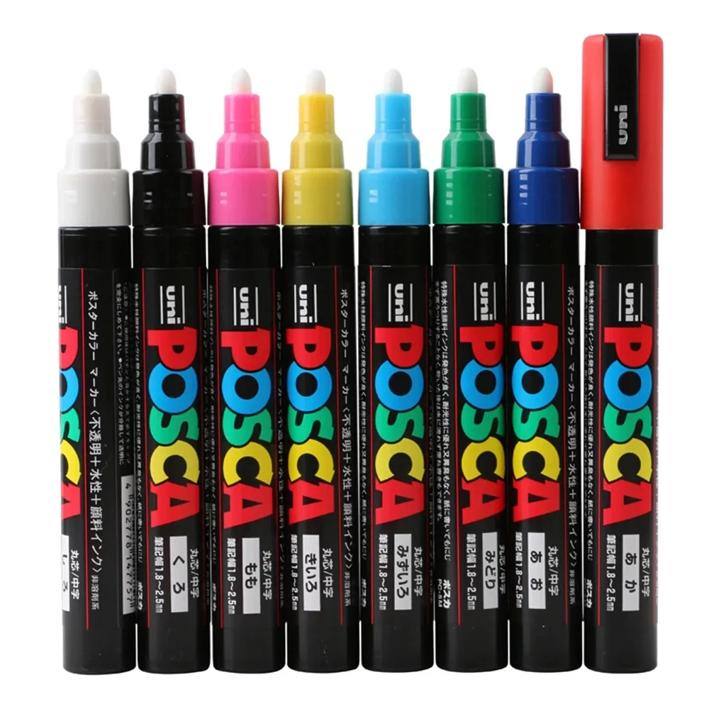1pcs Japan Uni POSCA Marking Pen PC-5M Acrylic POP Poster Graffiti Painting 1.8-2.5mm Quick Drying Waterproof Art Supplies 6