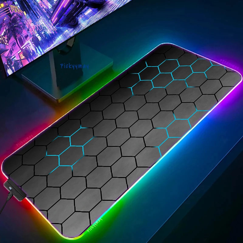 

LED Glowing Gaming Mousepads Large Backlight Desk Mat 39.3x19.6in Gamer Mousepad RGB Mouse Pad Geometric Hexagon Mouse Mat