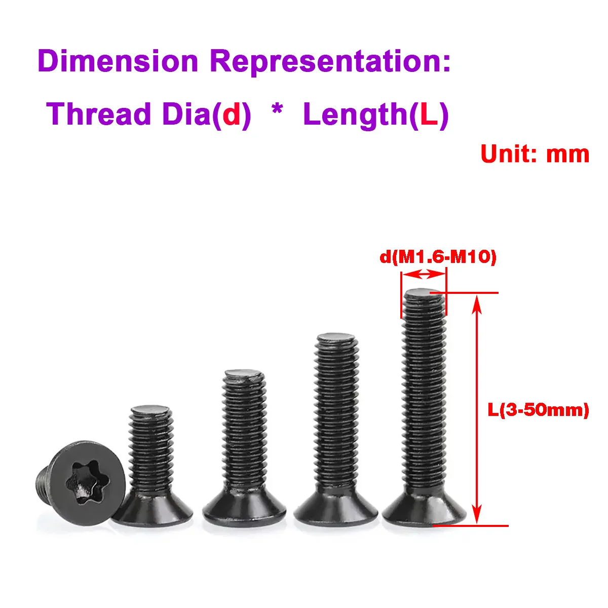

Black 304 Stainless Steel Countersunk Inner Plum Blossom Flat Head Extended Anti-Theft Bolt M1.6M2M2.5M3M4