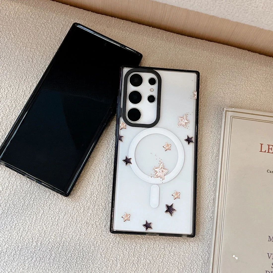 Star MagSafe Acrylic Black Border Magnetic Phone Case for Samsung Galaxy S22U S23 Ultra S24 Ultra Cover Protective Shell