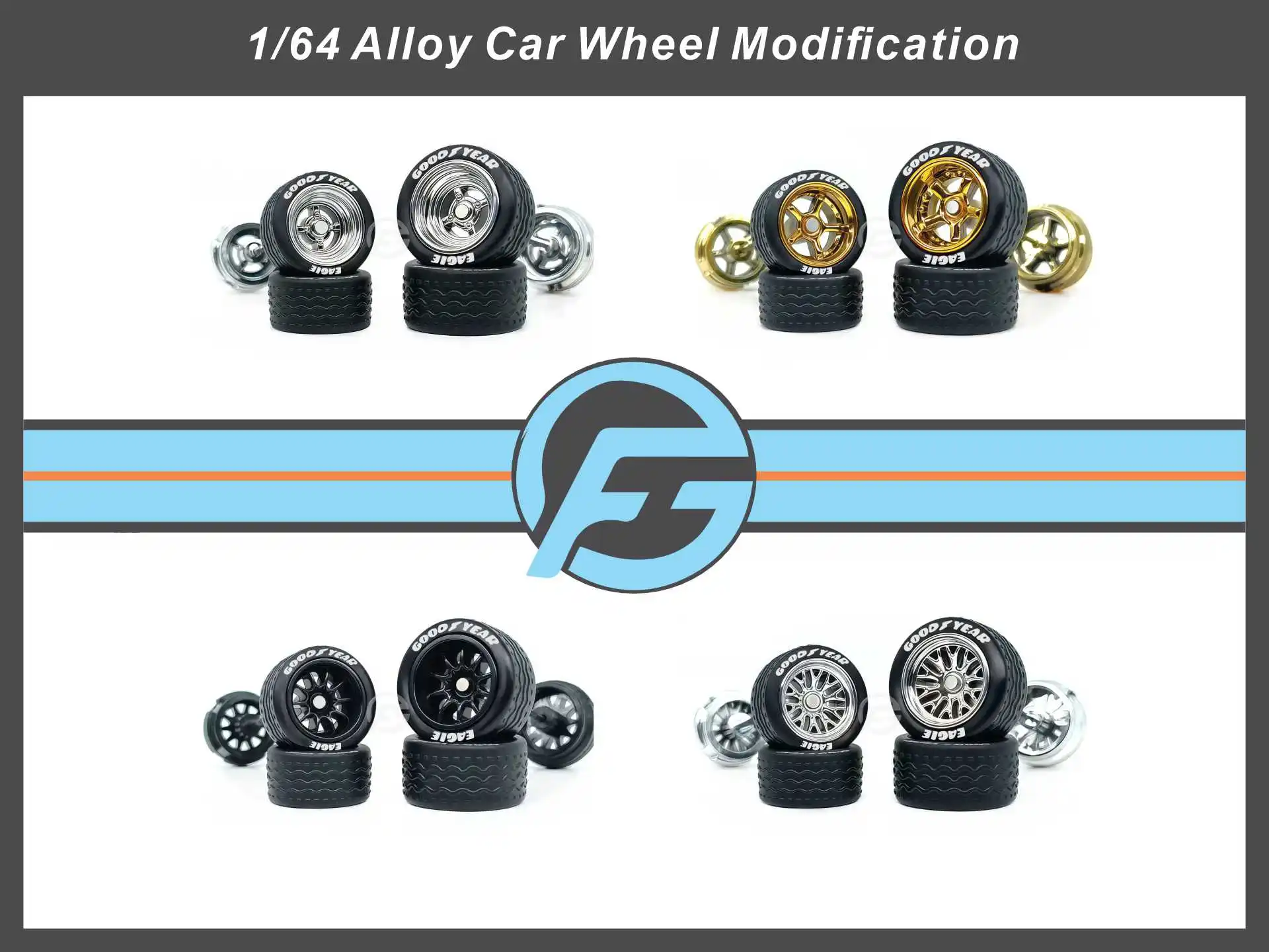 FANSGUY 1Set 10.8mm+12.8mm 1/64 Adult Car Model Wheel Parts Staggered Front Small Rear Large Wheel  BSC-N Series