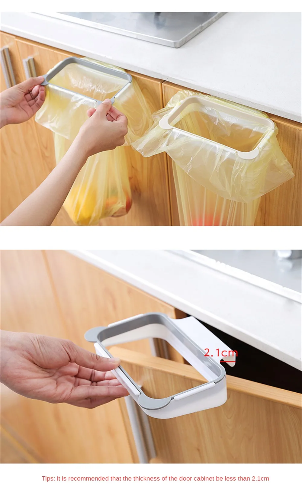 Hangable Kitchen Garbage Bag Hanger in use