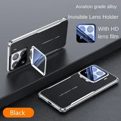 Luxury Plating Leather Metal Lens Holder Case with Four - Corner Shockproof Bumper for Xiaomi 14 Ultra (Black)