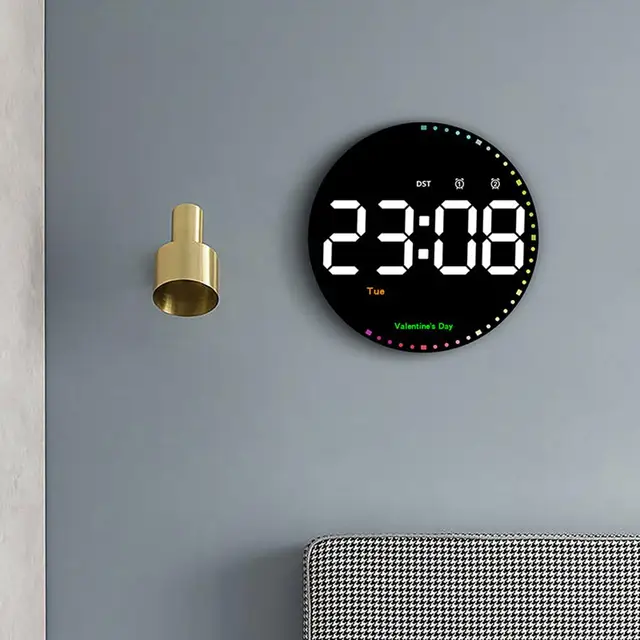 10 Hüvelykes Led Kör Ébresztőóra Nagy Képernyő Digitális Falóról 12/24 Órás Időhőmérséklet Páratartalom Dátum Otthoni Dekoráció Órák - Image 4