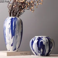 Ink Blue and White Porcelain Ceramic Vase Table Decoration Flower Arrangement Ink Style Flowers Vases Room Aesthetic Decor 2