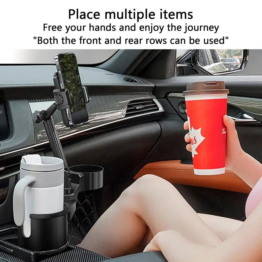 Car Cup Holder Expander With Phone Holder Adjustable Auto Double Drink Bottle Holder Cell Phone Stand Auto Interior Accessories