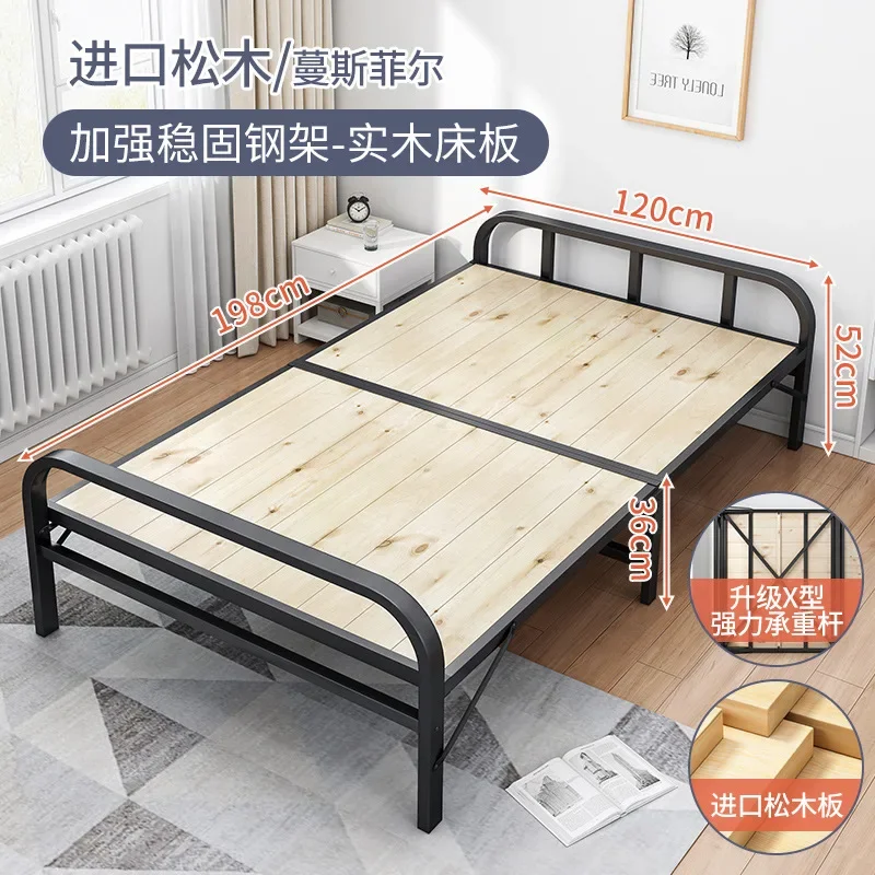 thumbnail image 1 of Cama plegable individual doble, 1 metro, 1,2 metros, habitación de alquiler para el hogar, cama pequeña económica, marco de hierro Simple, cama dura de bambú, 1 of 4