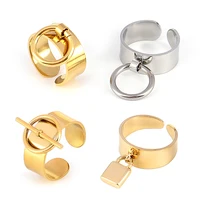 316L Stainless Steel Ring For Women Men Punk Geometric Wide Open Finger Rings Female Lock Round Charms Chain Rings Jewelry 1