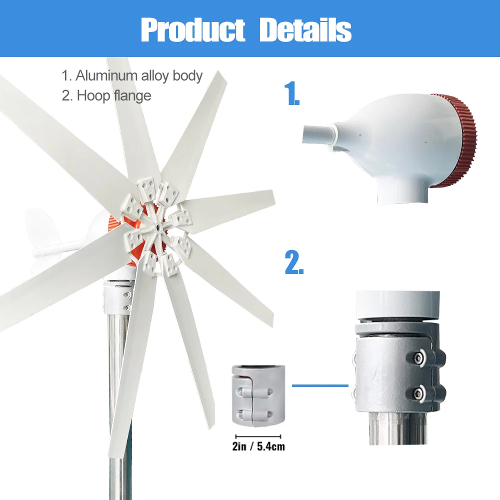 3000W Horizontal Wind Turbine Generator 12V 24V 48V Small Windmill Free Energy 220V/110V Household Farm