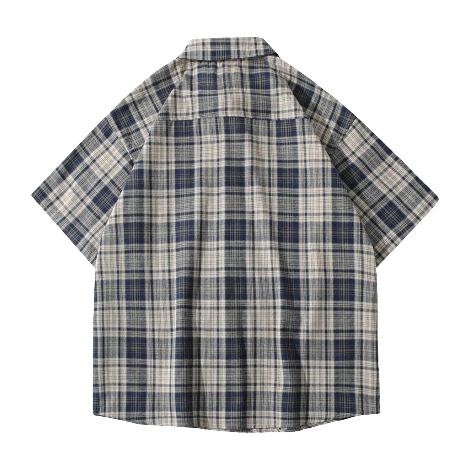 Men'S Loose Plaid Short Sleeved Shirts Casual Linen Button Down Oversized Shirt Harajuku Luxury Comfort Brand Male Shirts 4