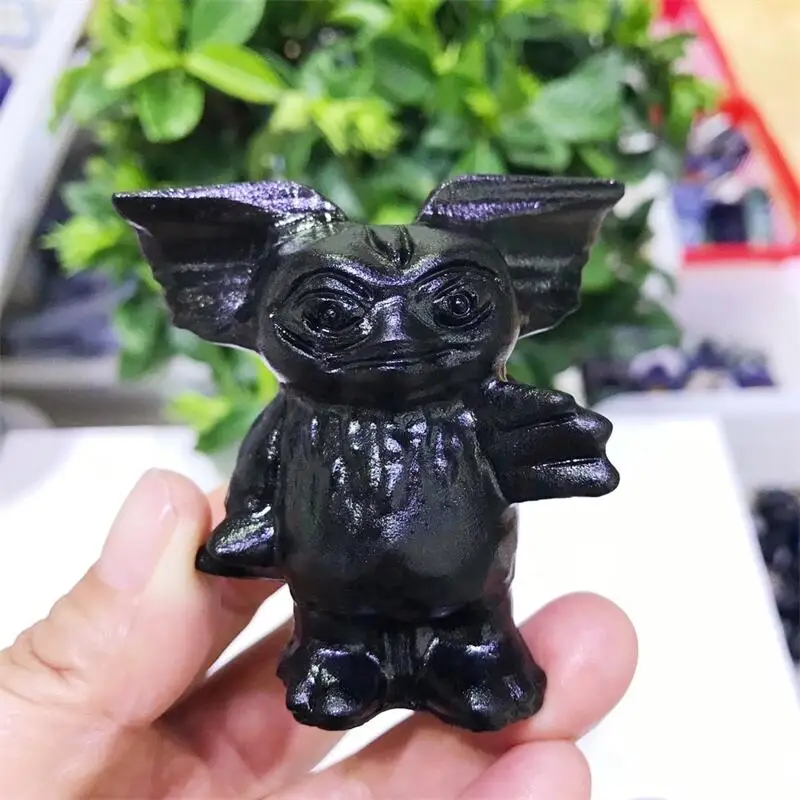 

Natural Black Obsidian Cartoon Crystal Carving Healing Home Decoration Birthday Present Healthy Children Toy 1pcs