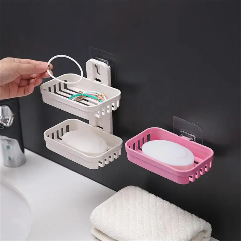 

Soap Dishes No Drilling Wall Mounted Double Layer Soap Holder Soap Sponge Dish Bathroom Accessories Soap Dishes Self Adhesive