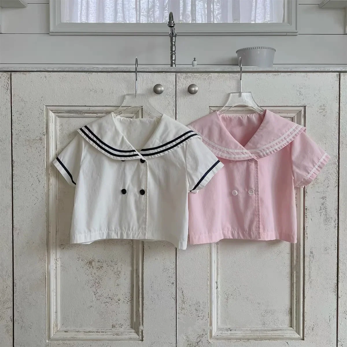 Summer Short Sleeve Shirt Navy Collar Unisex Kids Fashionable Versatile Children's Clothing from Mainland China Baby Girl Boy Ou