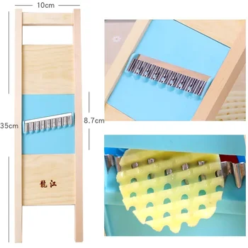 เครื่องหั่นสับมีดคลื่นเครื่องหั่นสลัดครัวเครื่องปอกที่บดมันฝรั่งไม้เครื่องหั่นผักตะแกรงตาข่ายลูกฟูก 7