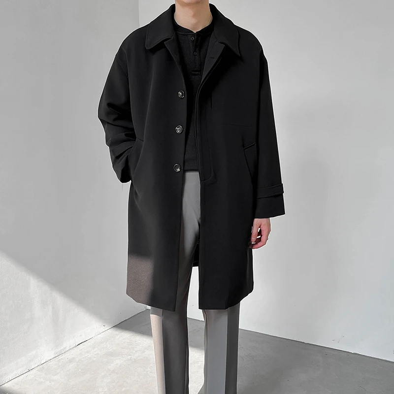 

2022 Men's Loose Knee Length Windbreaker Fashion Trend Jackets Single Breasted Trench Casual Coats Black/khaki Outerwear M-3XL