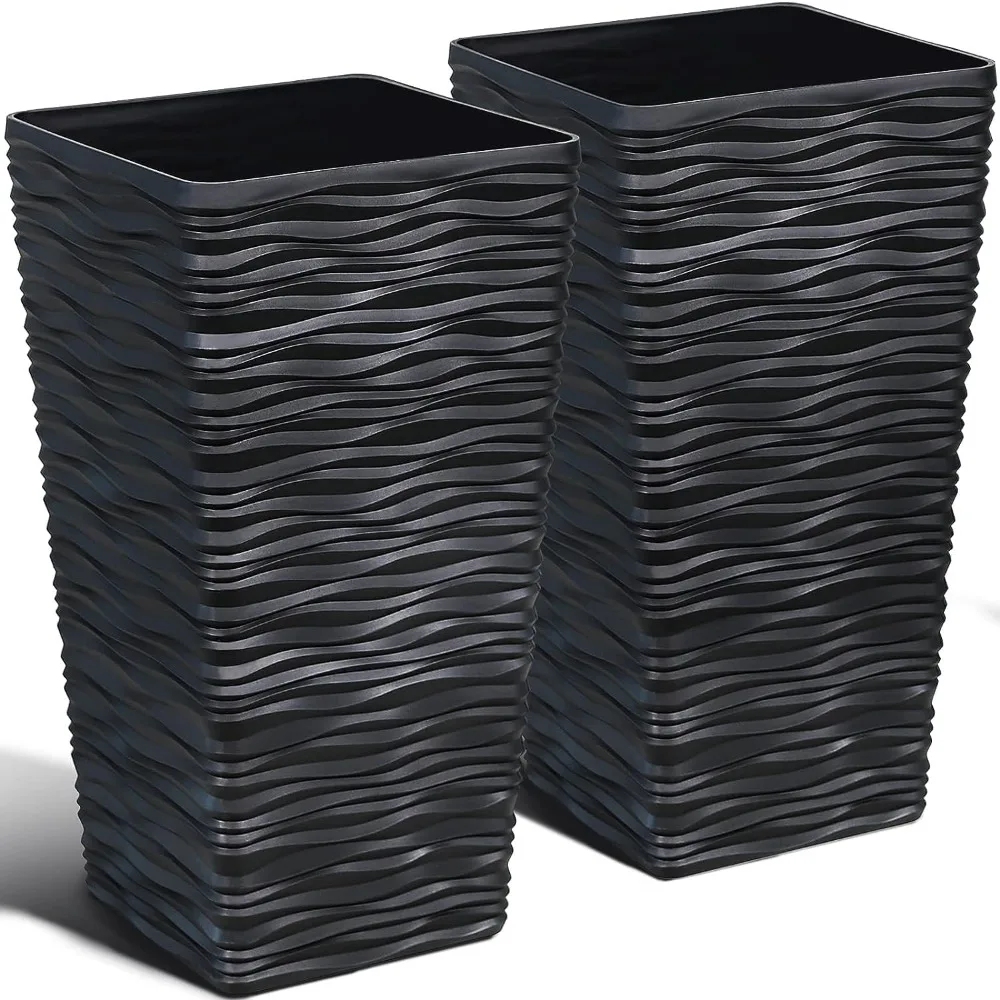 

Garden 2-Pack Black Tall Tree Planter - Plastic Square Tapered Plant Pots for Indoor Outdoor