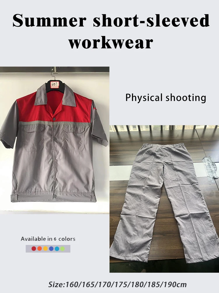 Short Sleeve Work Uniform Set Lightweight Breathable Shirt Pants Work Overalls for Installers Mechanics Stain Abrasion Resistant