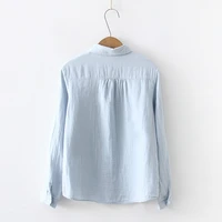 Femmes Blouses nouvelle mode à manches longues confortable bureau chemise coton fil décontracté hauts Blusas Femininas couleur unie 5