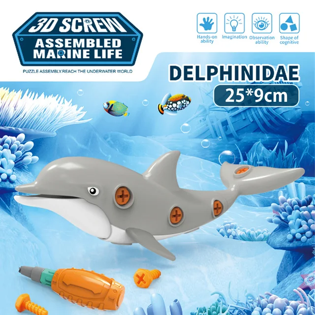 Assemble Marine Animal Toy for Fine Motor Skills Take Apart Marine Animal Toy Educational Building Set with Electric Drill DIY 5