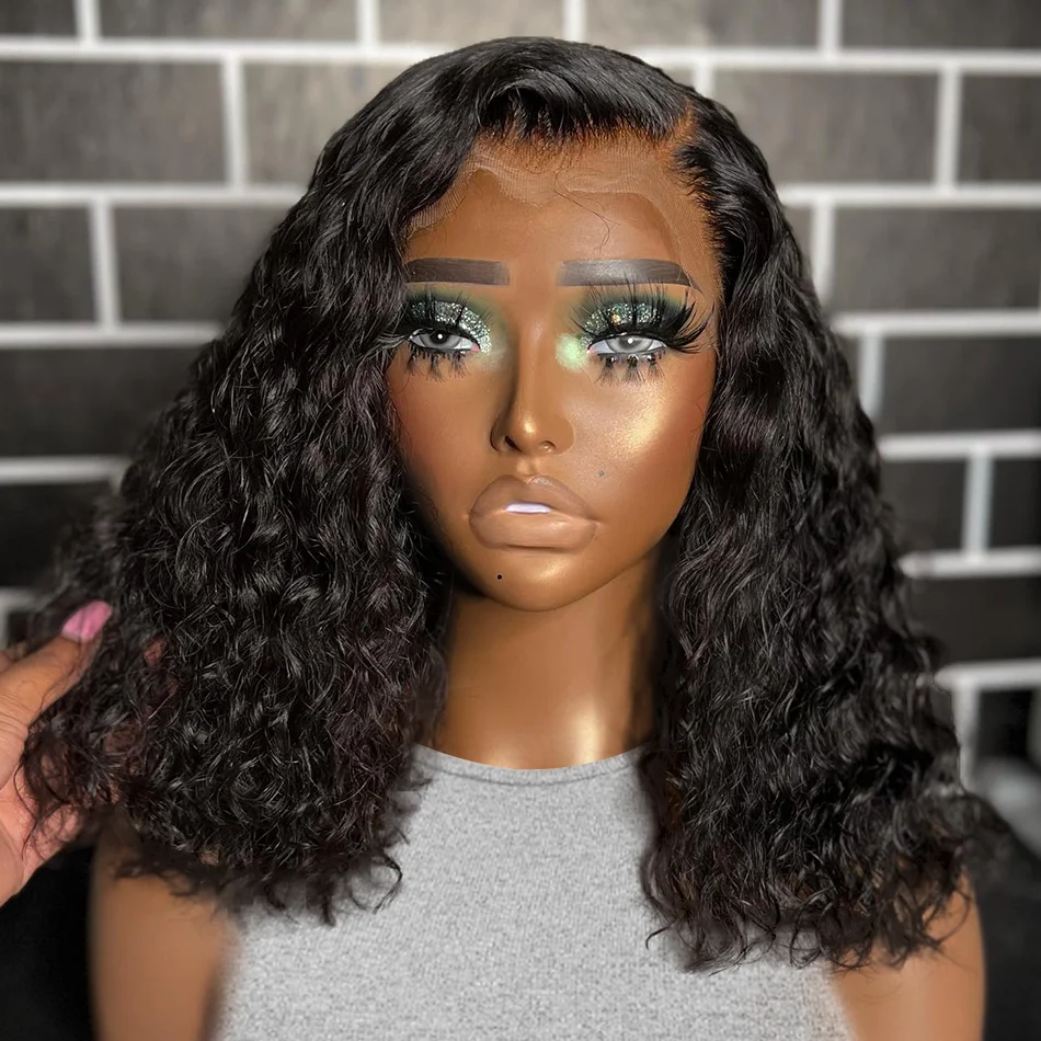 250% Short Bob Deep Wave 13x4 HD Transparent Lace Frontal Wig 5x5 Closure Wig Curly 13x6 Lace Front Human Hair Wigs