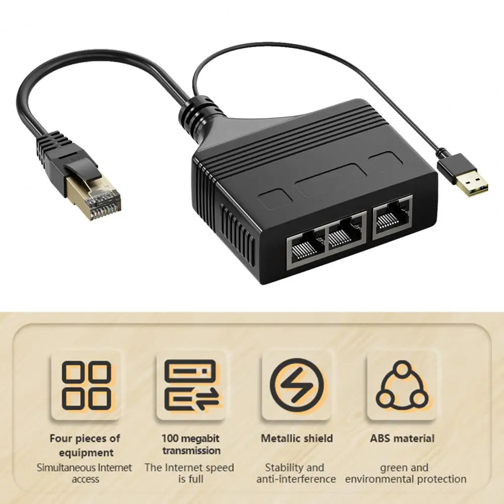 Safe Internet Splitter Heat-resistant Network Splitter High Speed RJ45 Network Ethernet Internet Sharing