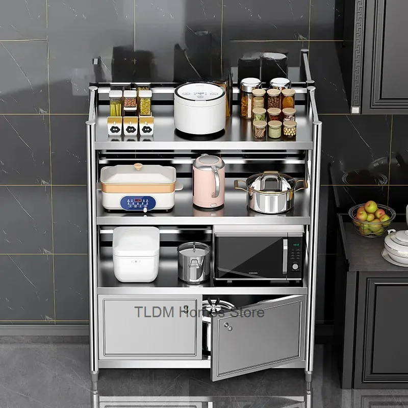 Floor-standing Microwave Cupboard Kitchen Cabinet Stainless Steel Multi-layer Kitchen Cabinets Shelves Home Kitchen Furniture 5