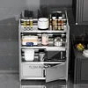 Floor-standing Microwave Cupboard Kitchen Cabinet Stainless Steel Multi-layer Kitchen Cabinets Shelves Home Kitchen Furniture 5