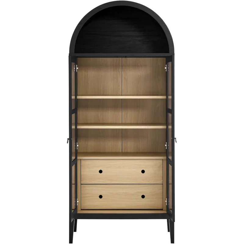 Modway Nolan Modern Farmhouse 71" Tall Arched Storage Display Cabinet in Black Oak Wood Grain 6