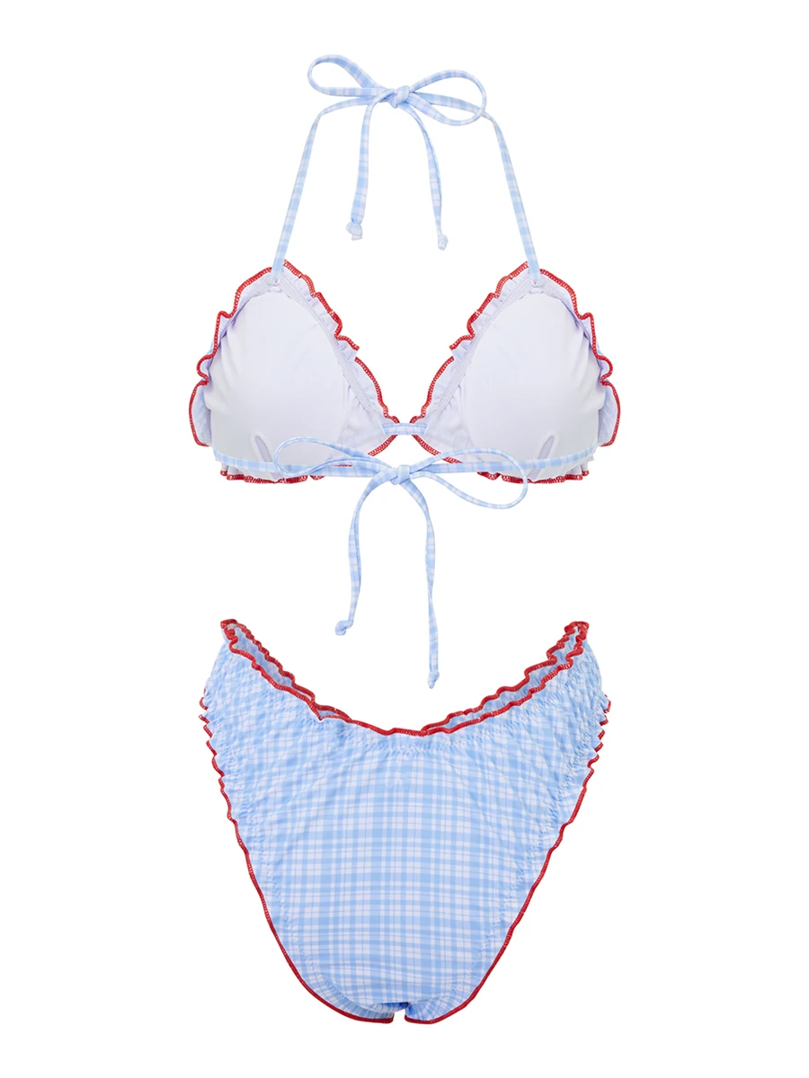 Women s Two Piece Swimsuit Set with Tropical Print and Ruffle Detail Chic Halter Neck Bikini Bathing Suit for Summer