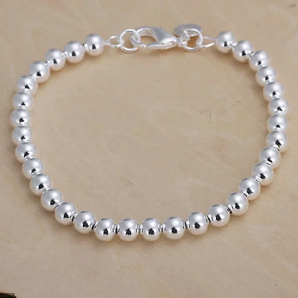 925Silver color 6MM CHAIN bead bracelet fashion charm Women lady jewelry cute nice pretty wedding birthday gift H114 bracelet jewelry