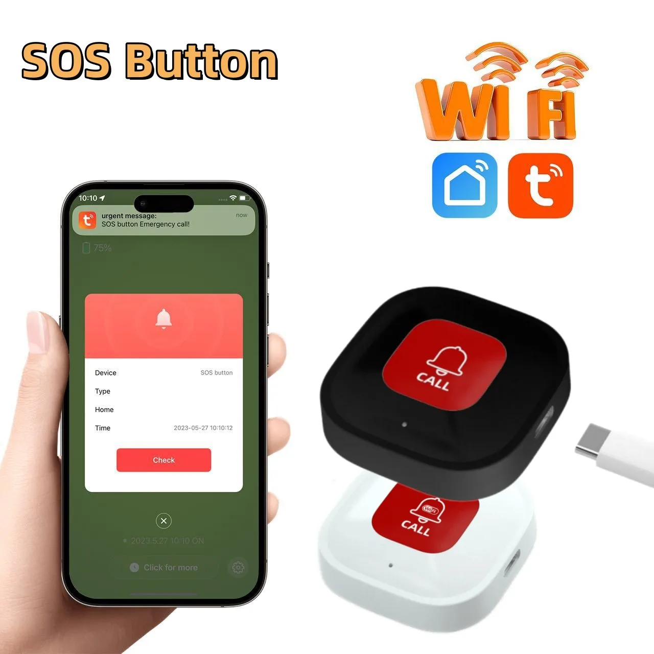 Tuya Smart WiFi SOS Emergency Call Button SOS Caregiver Pager Phone Alert Transmitter Emergency Call Button For Elderly Patient
