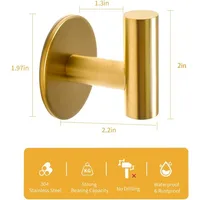 ตะขอแขวนสแตนเลสสีทองแบบติดผนัง 1~10 ชิ้น กาวเหนียวพิเศษ รับน้ำหนักได้มาก เหมาะสำหรับห้องครัว ห้องน้ำ และโรงรถ 6