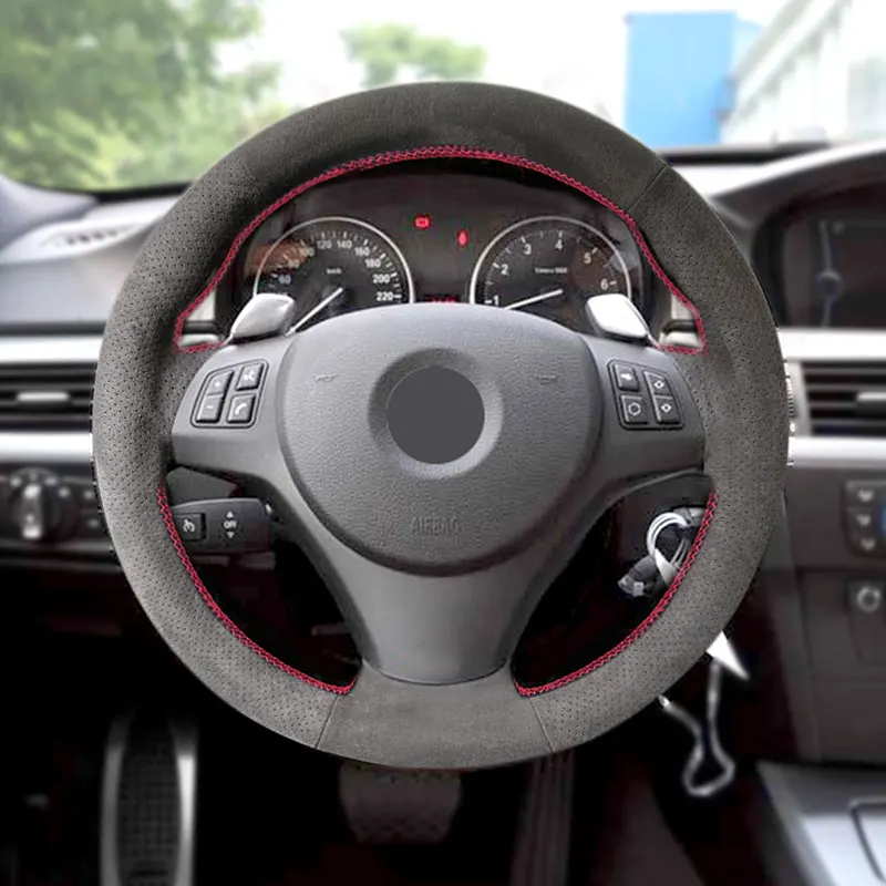 

For BMW M Sport E82 E87 E88 M3 E90 E92 E93 2008-2013 X1 E84 2011 2012 2013 Car Interior Steering Wheel Cover Suede Leather Trim
