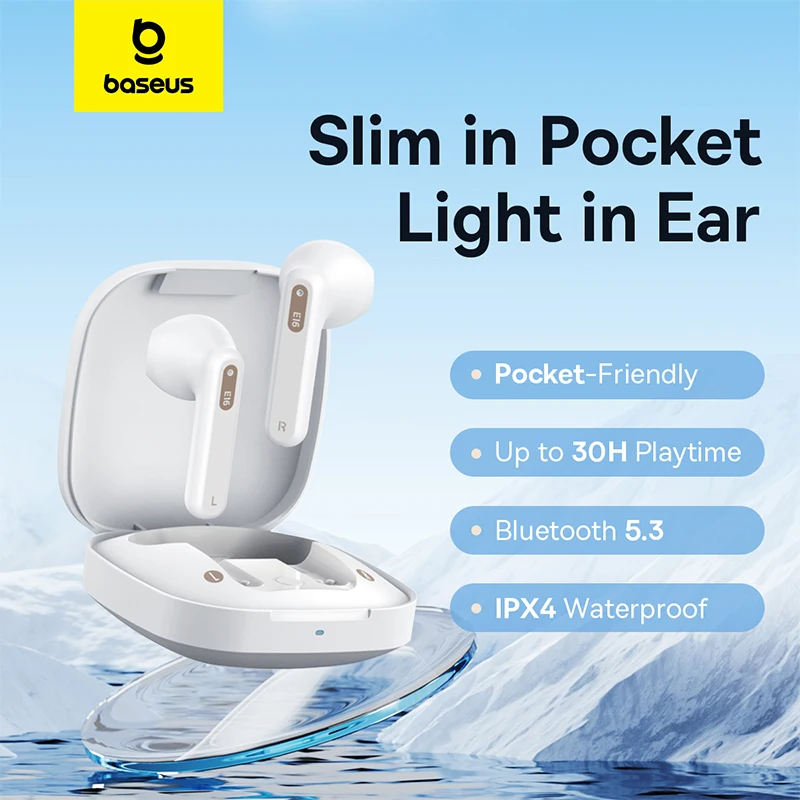 Baseus 진정한 무선 블루투스 5.3 이어버드, IPX4 방수 이어폰, 30 시간 재생, 13mm 드라이버 하이파이 헤드폰