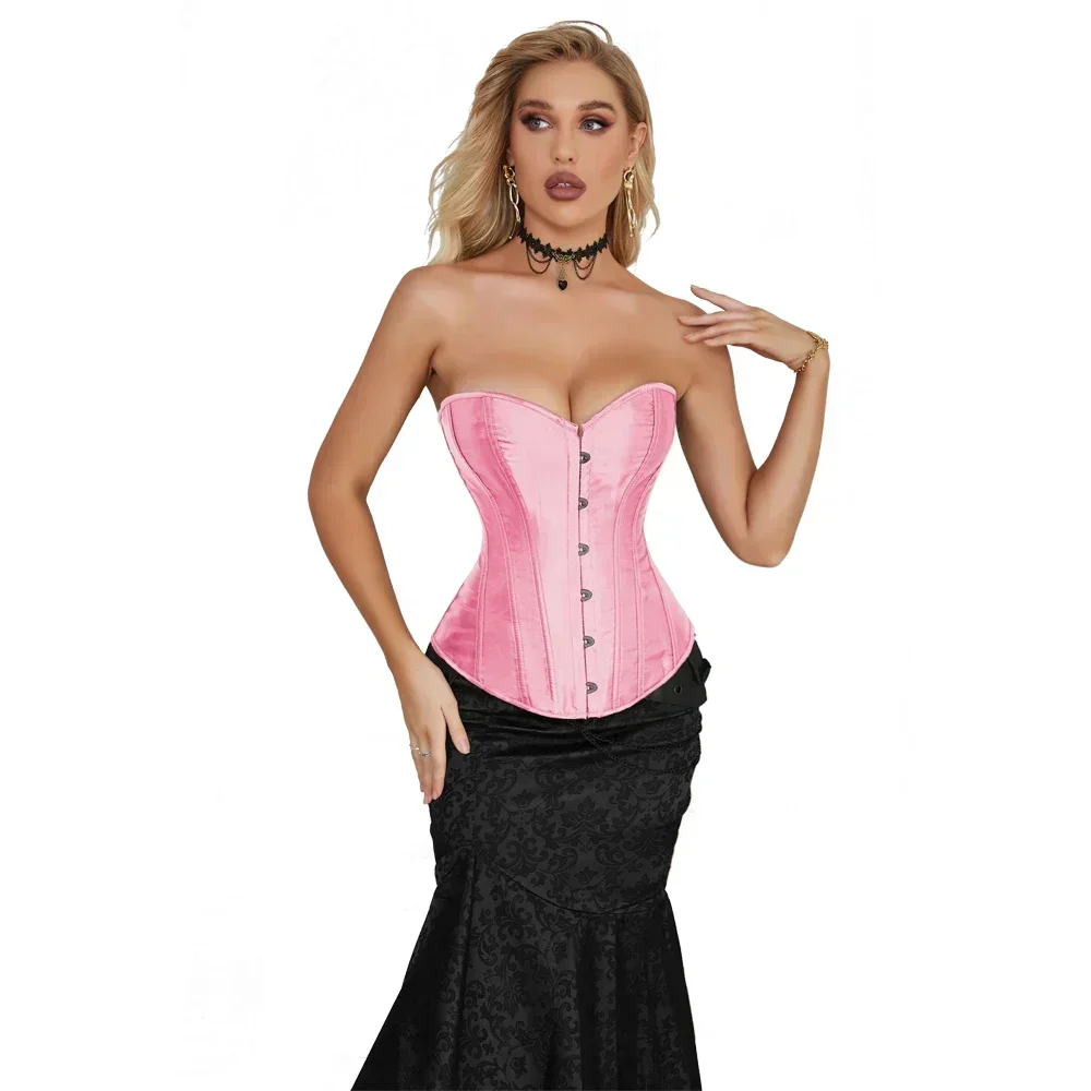 Satin Overbust Korsett Tops Gothic Frauen Vintage Bustier Spitze-up Ohne Knochen Mieder Wear Abnehmen Taille Gestaltung Korset – Detail 14
