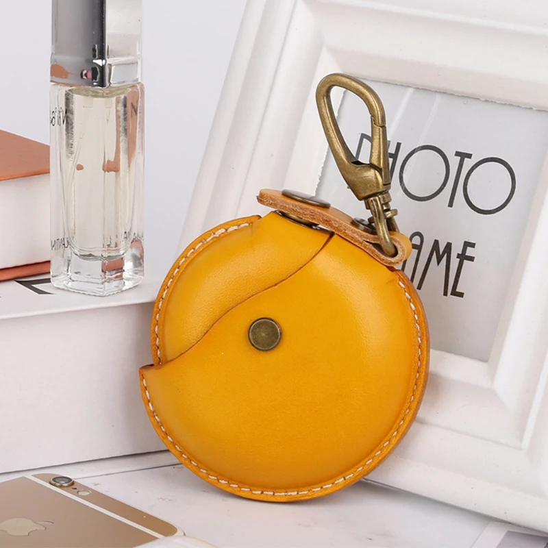 Leather Coin Purse Men Women Vintage Round Creative Storage Money Bag Keychain