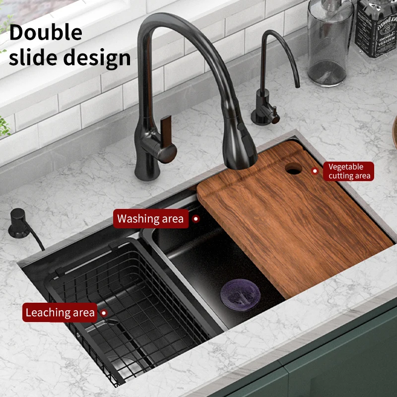 Kitchen Sink Black Stainless Steel Sink Washing, Draining and