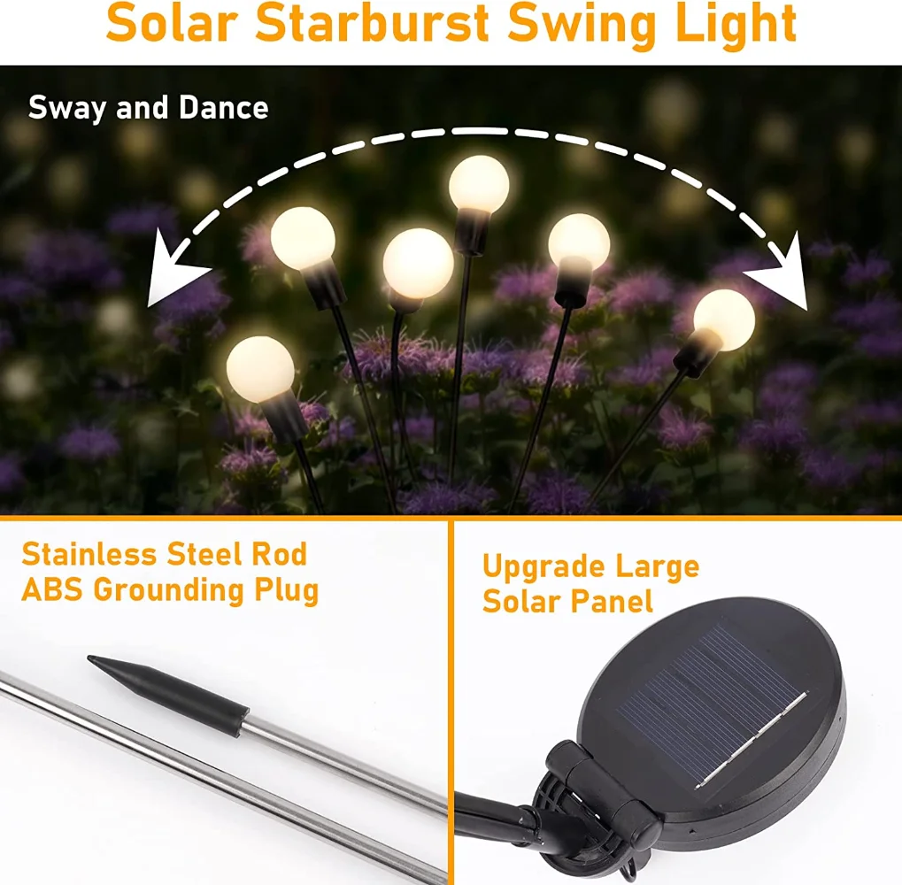 Solar Power Firefly Swaying Lawn Light Waterproof Garden Landscape Lamps with Dancing Outdoor Lighting Pathway Lights