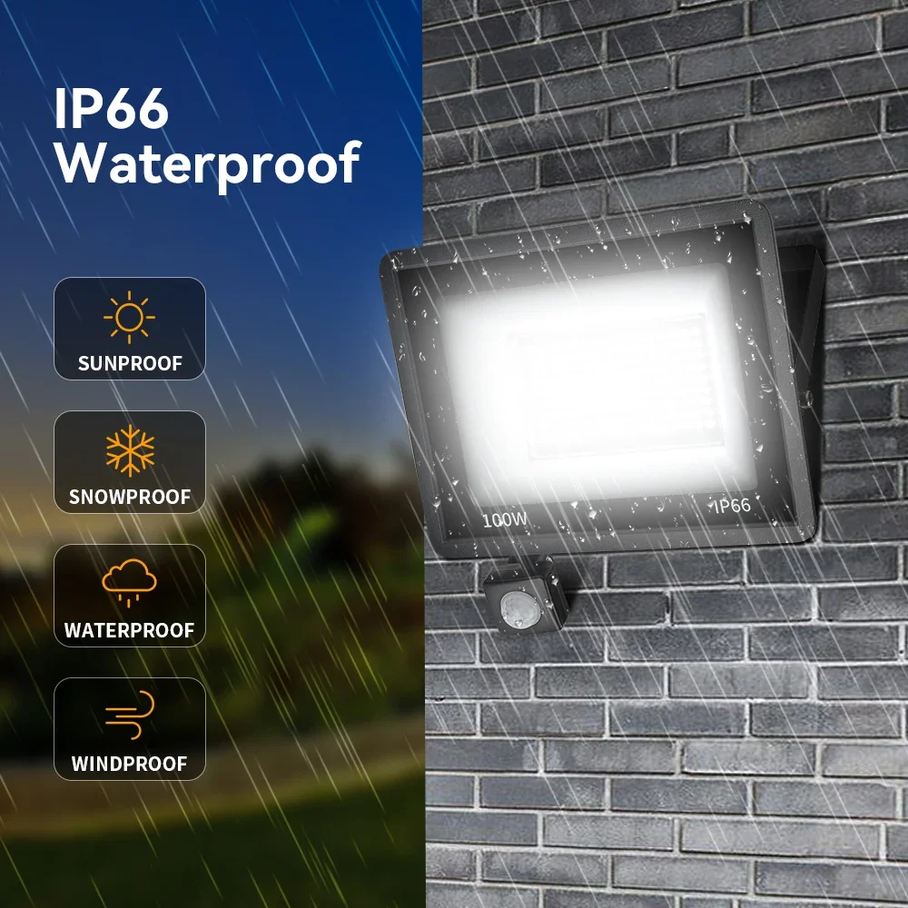 Projecteur LED avec détecteur de mouvement PIR AC220V, réflecteur extérieur étanche IP66, projecteur LED 10W 20W 30W 50W 100W 150W 200W, lampe murale