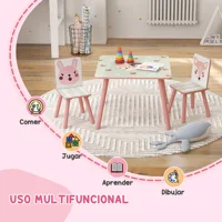 Zonekiz Ensemble table et 2 chaises Ensemble de meubles pour enfants 3 pièces pour enfants +3 ans avec imprimé animal et rose 4