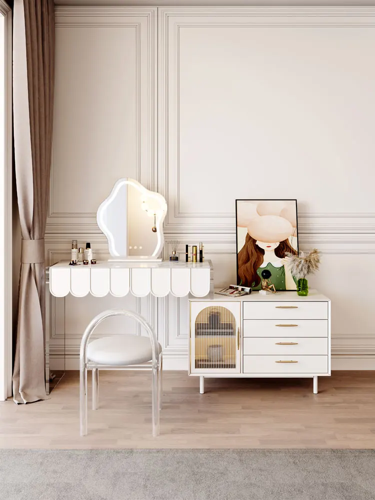 

Light luxury dressing table, storage cabinet integrated desk, modern and simple, scalable bedroom solid wood dressing table