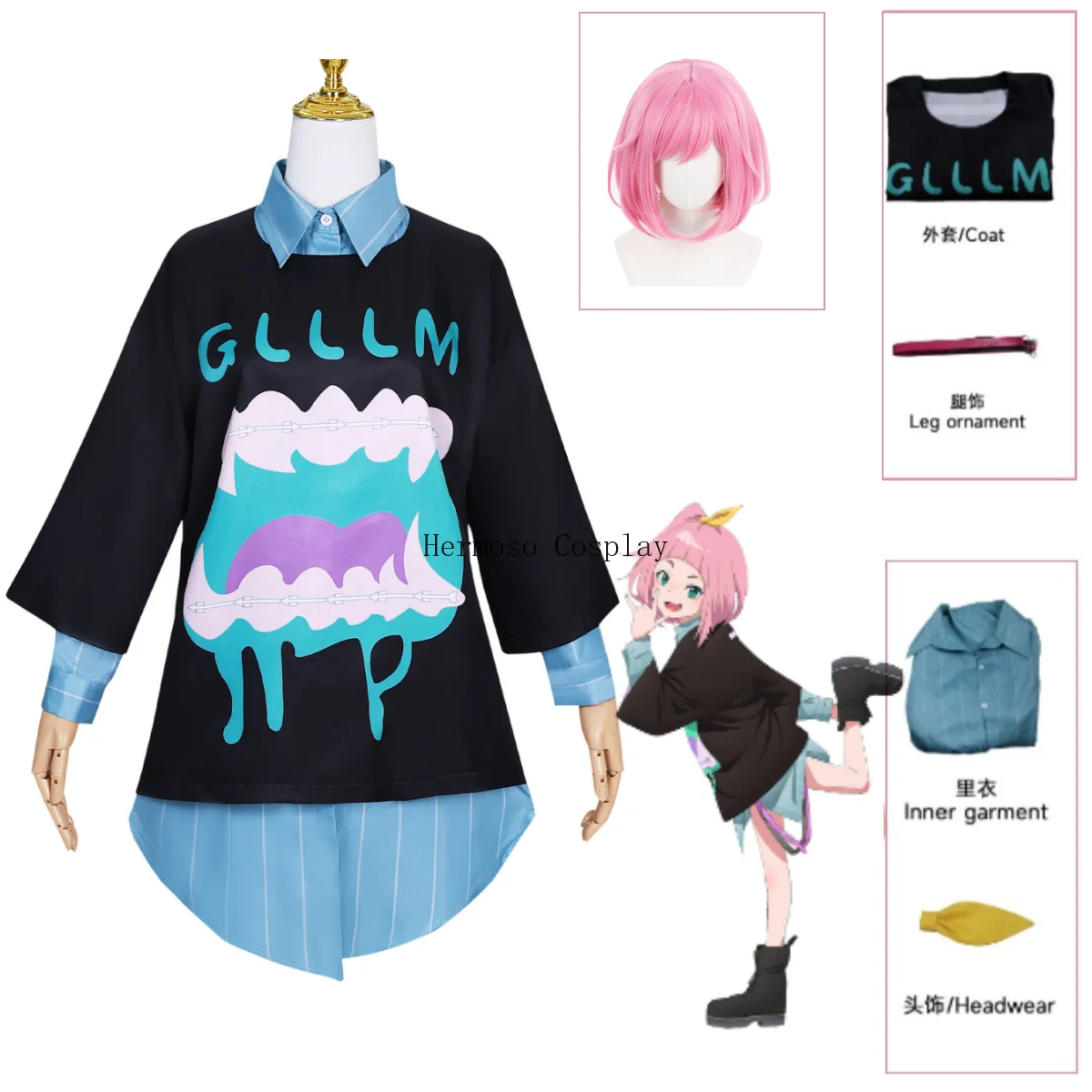 

2024 New Anime Kiwi Watase Cosplay Costume Pink Wig Headwear Outfit Halloween Party Women Girls Cosplay Costume