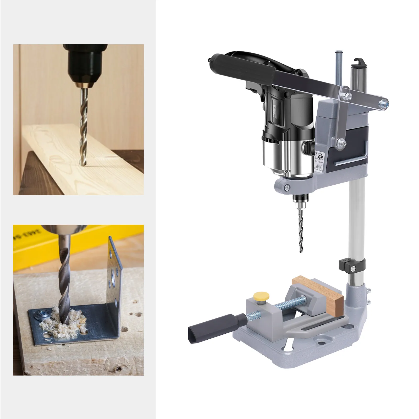 Floor Drill Press Adapter for Hand Drill, Portable Aluminium Alloy Universal Benchtop Drill Stand, Silver 2