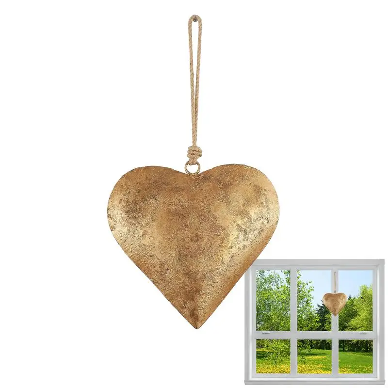 

Металлический декоративный Колокольчик в форме сердца, железное украшение с золотой антикварной отделкой, винтажный металлический настенный 3d-знак с подвесками
