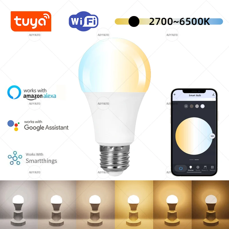 Tuya WIFI LED Smart Light Bulbs 2700-6500K Tunable White Dimmable Compatible with Alexa Google Home