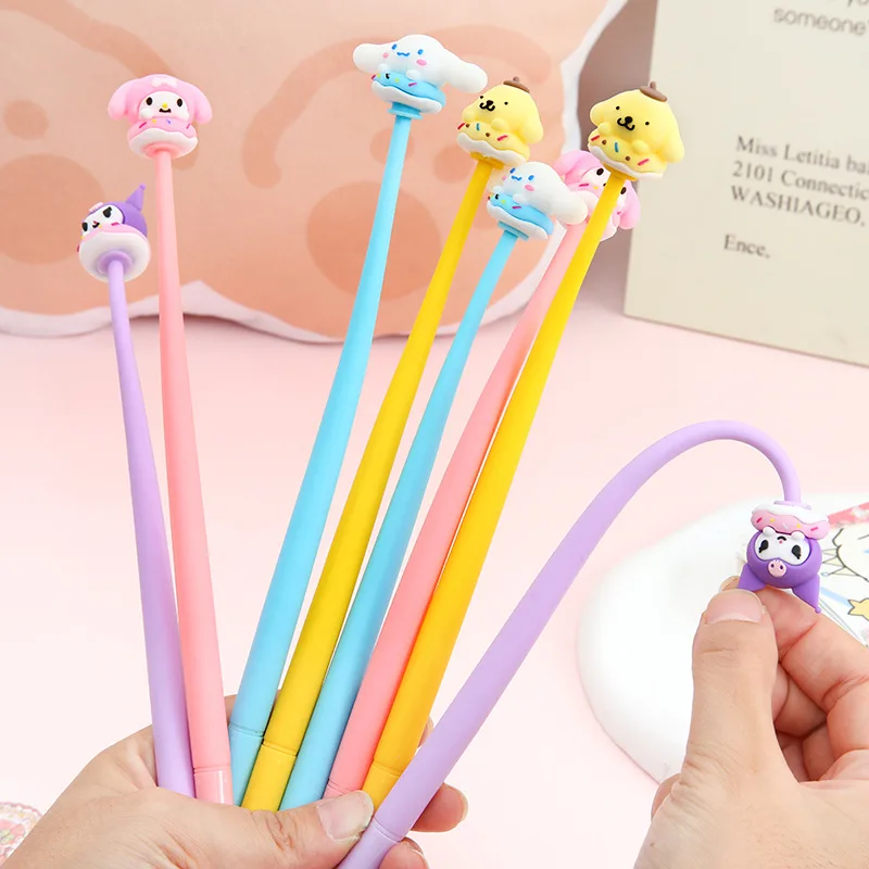 48Pcs/Box Sanrio 0.5mm Shaker Pen Kuromi Melody Cinnamoroll Silicone Decompression Soft Adhesive Gel Pens Stationery Supplie