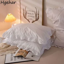 Pillowcase Solid White Simple Hotel Cotton Ruffles Home Textile Household Comfortable Hotel Pillow Cover Ins Students 48x74cm